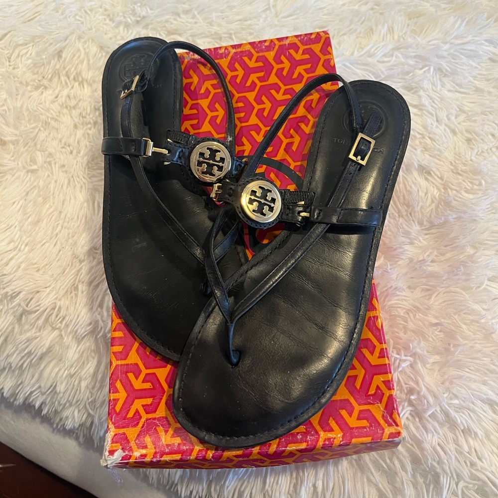 Ali Anteka Baby Leather Tory Burch Black Flip Flop Sandal
